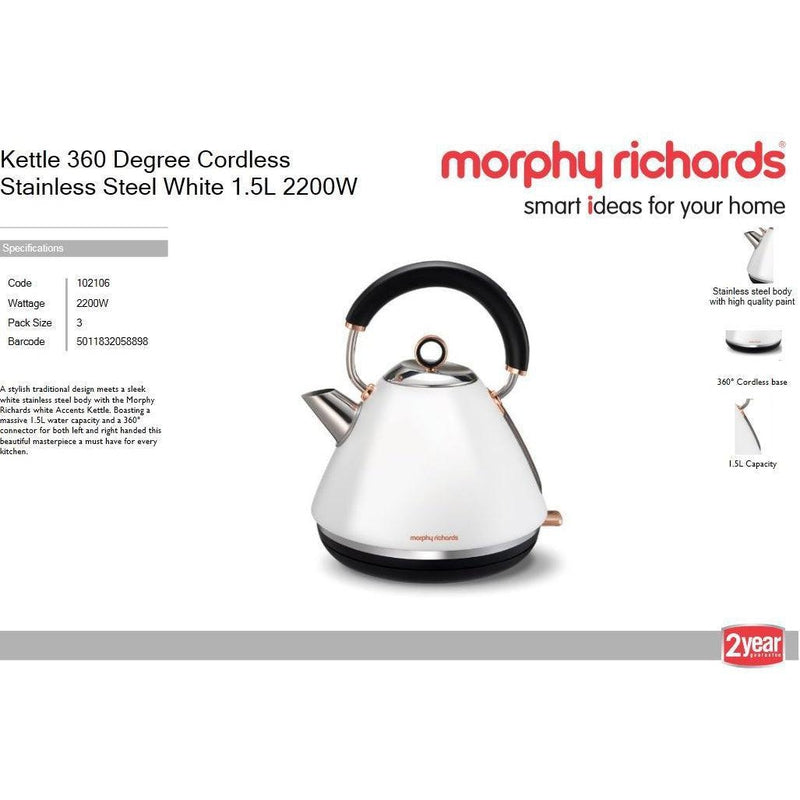Buy-Morphy Richards Kettle 360 Degree Cordless Stainless Steel White 1.5L 2200W "Accent Rose Gold"-Online-in South Africa-on Zalemart