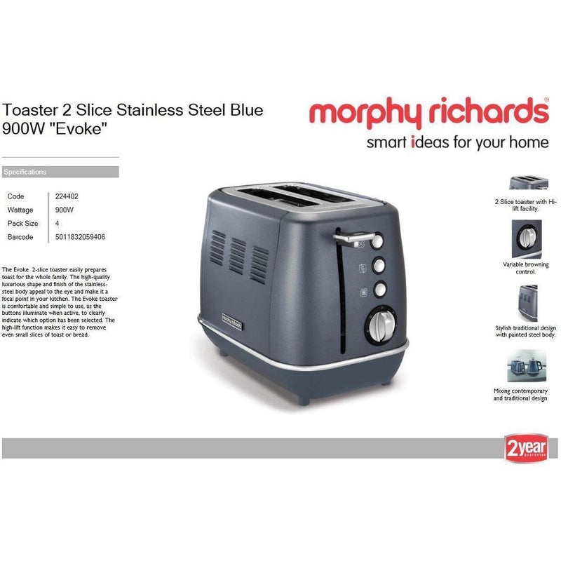Buy-Morphy Richards Toaster 2 Slice Stainless Steel Blue 900W "Evoke"-Online-in South Africa-on Zalemart