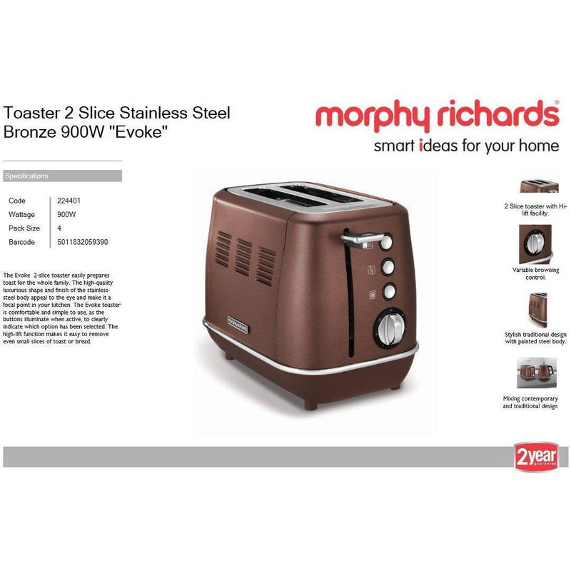 Buy-Morphy Richards Toaster 2 Slice Stainless Steel Bronze 900W "Evoke"-Online-in South Africa-on Zalemart