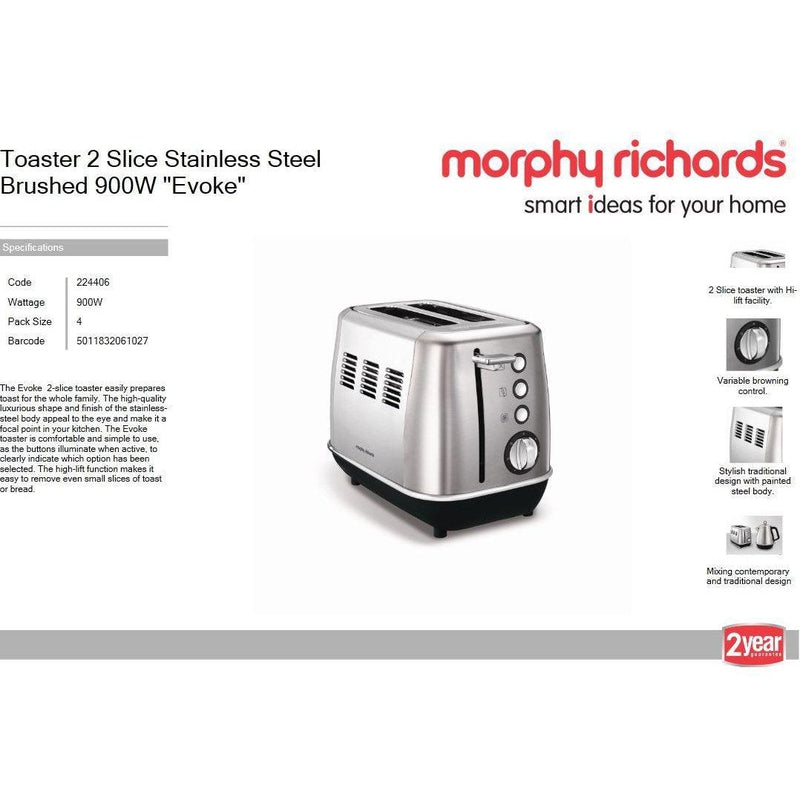 Buy-Morphy Richards Toaster 2 Slice Stainless Steel Brushed 900W "Evoke"-Online-in South Africa-on Zalemart