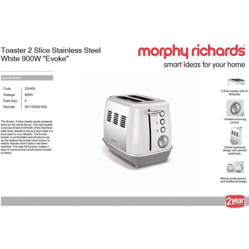 Buy-Morphy Richards Toaster 2 Slice Stainless Steel White 900W "Evoke"-Online-in South Africa-on Zalemart