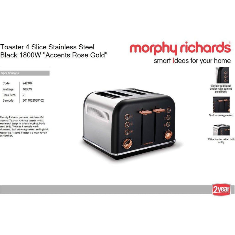 Buy-Morphy Richards Toaster 4 Slice Stainless Steel Black 1800W "Accents Rose Gold"-Online-in South Africa-on Zalemart