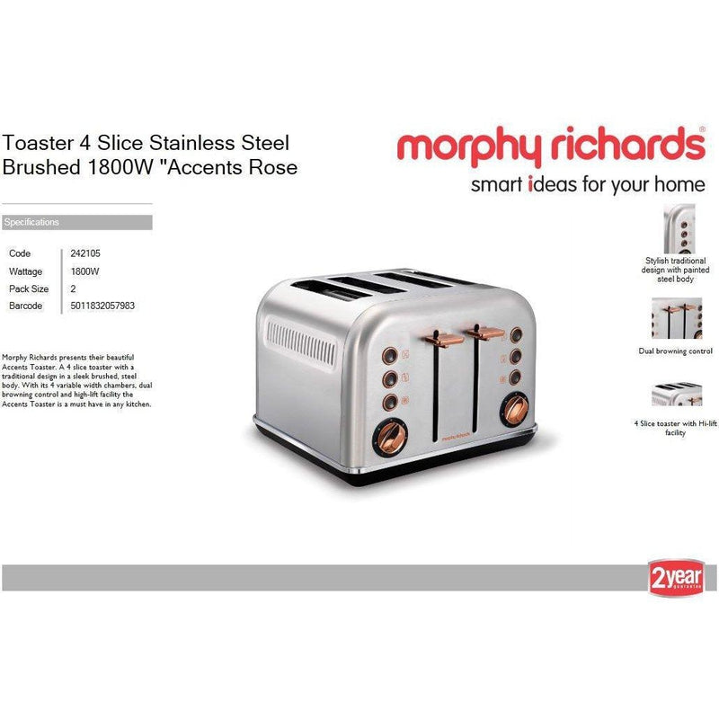 Buy-Morphy Richards Toaster 4 Slice Stainless Steel Brushed 1800W "Accents Rose Gold"-Online-in South Africa-on Zalemart