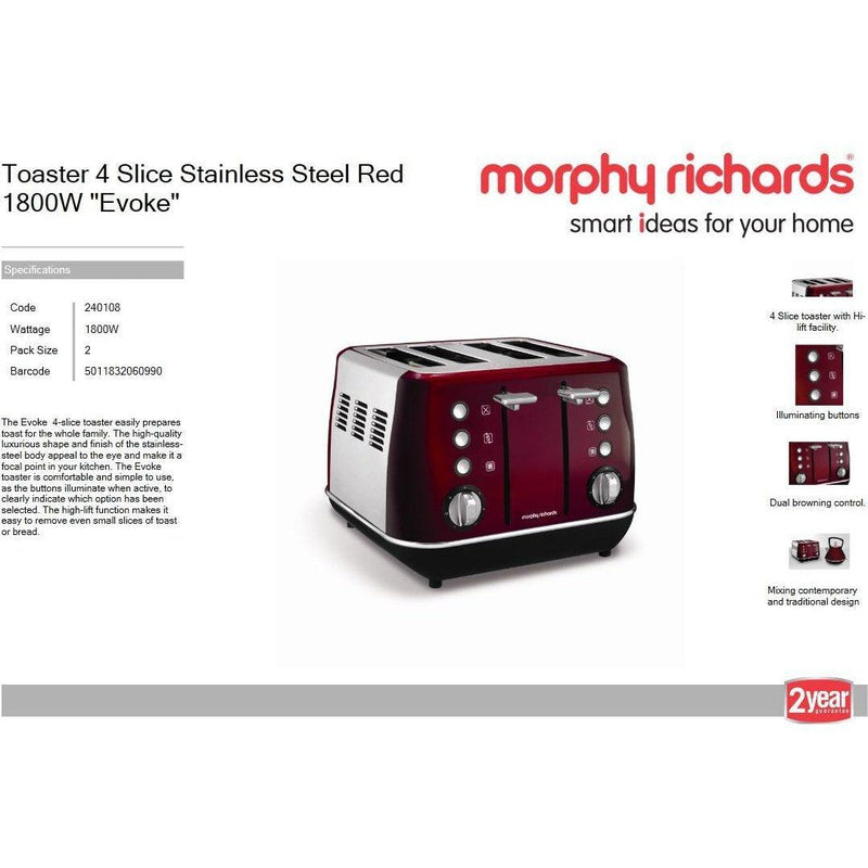 Buy-Morphy Richards Toaster 4 Slice Stainless Steel Red 1800W "Evoke"-Online-in South Africa-on Zalemart