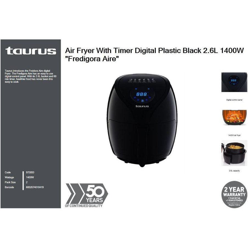 Buy-Taurus Air Fryer With Timer Digital Plastic Black 2.6L 1400W "Fredigora Aire"-Online-in South Africa-on Zalemart