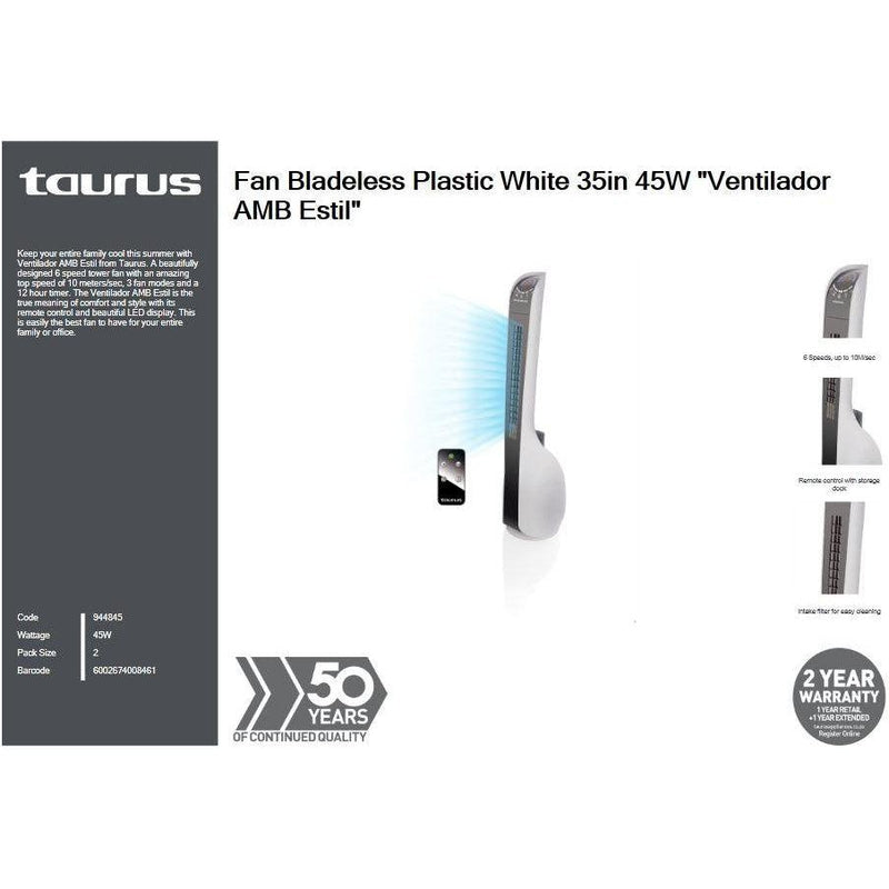 Buy-Taurus Fan Bladeless Plastic White 35in 45W "Ventilador AMB Estil"-Online-in South Africa-on Zalemart