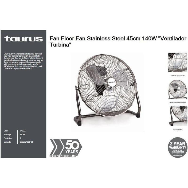 Buy-Taurus Fan Floor Fan Stainless Steel 45cm 140W "Ventilador Turbina"-Online-in South Africa-on Zalemart