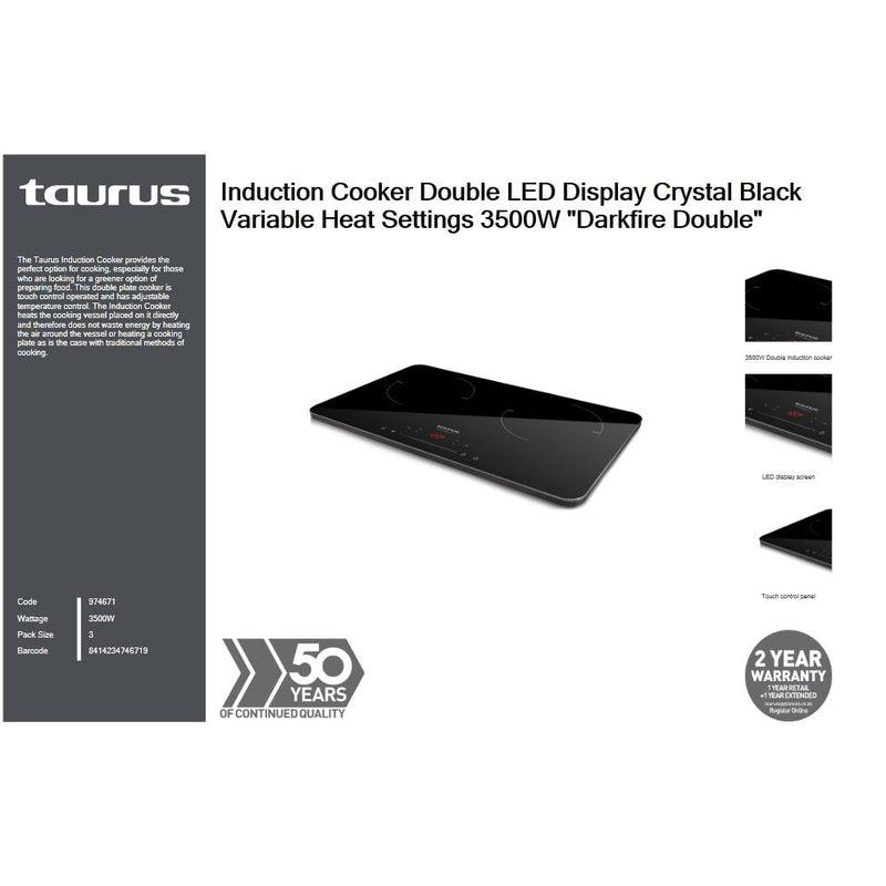 Buy-Taurus Induction Cooker Double LED Display Crystal Black Variable Heat Settings 3500W "Darkfire Double"-Online-in South Africa-on Zalemart