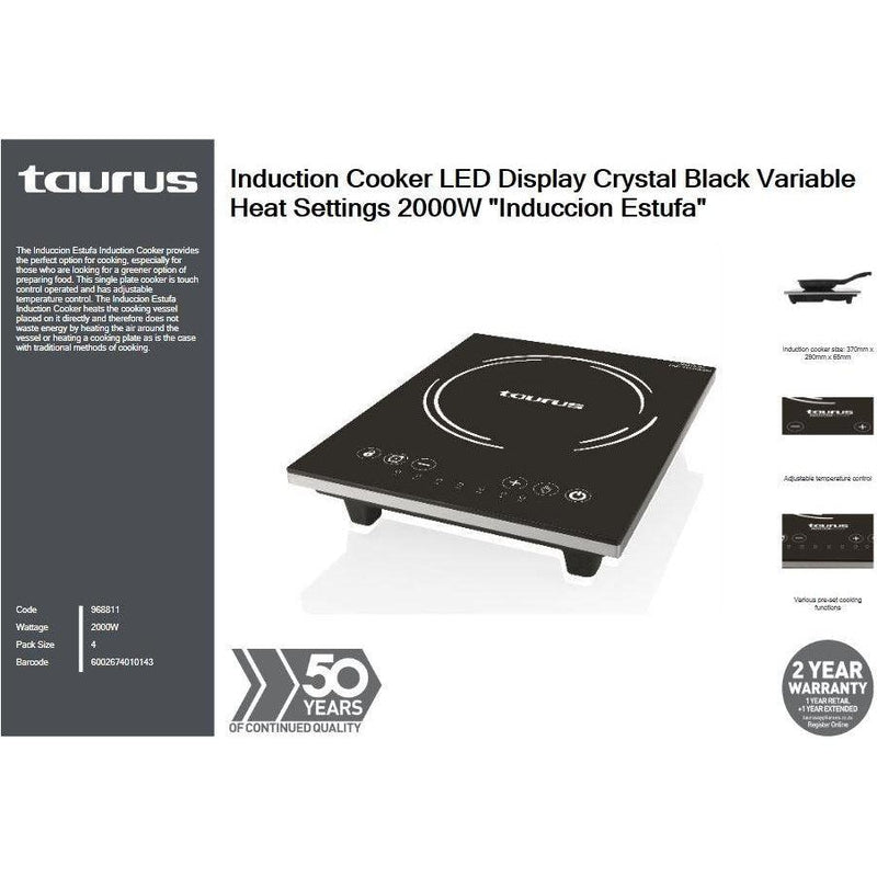 Buy-Taurus Induction Cooker LED Display Crystal Black Variable Heat Settings 2000W "Induccion Estufa"-Online-in South Africa-on Zalemart