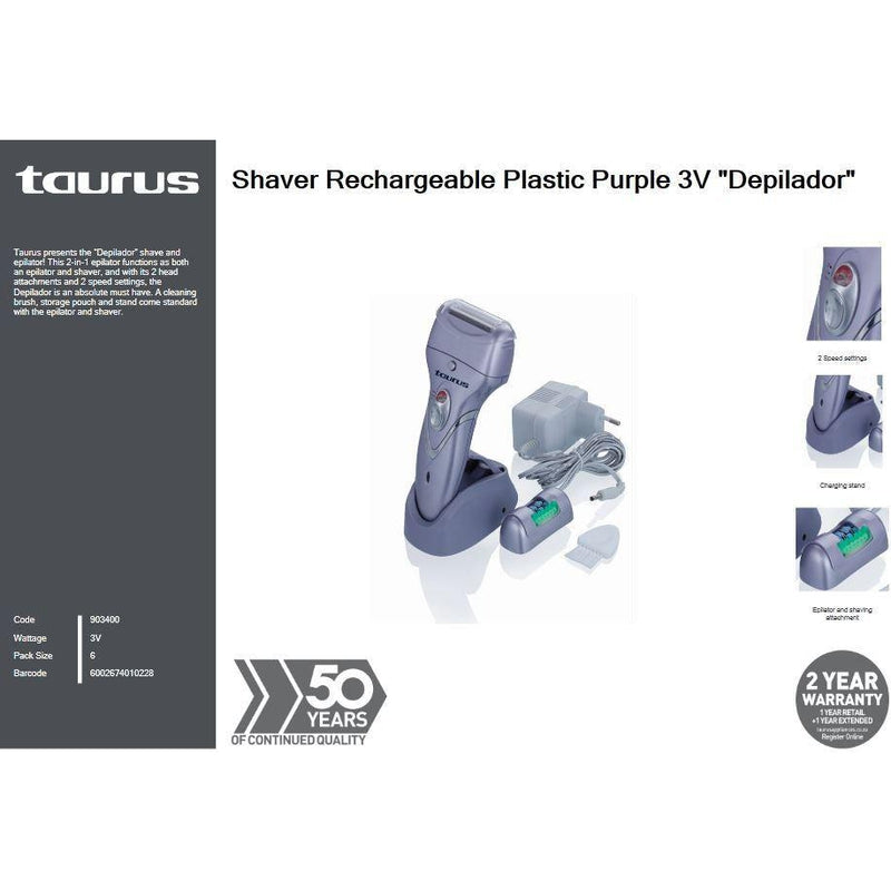 Buy-Taurus Shaver Rechargeable Plastic Purple 3V "Depilador"-Online-in South Africa-on Zalemart