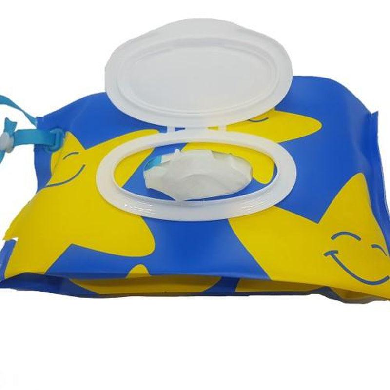 Reusable Wet Wipes Pouch - Blue with Yellow Smiley Stars