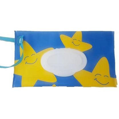 Reusable Wet Wipes Pouch - Blue with Yellow Smiley Stars