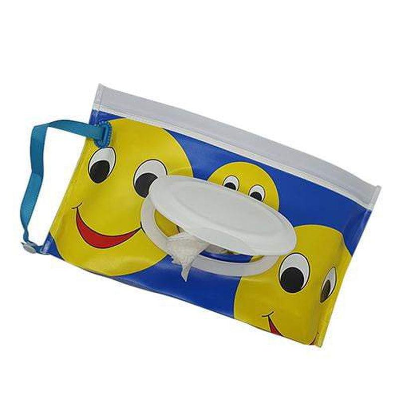 Reusable Wet Wipes Pouch - Blue with Yellow Smiley Faces - Zalemart