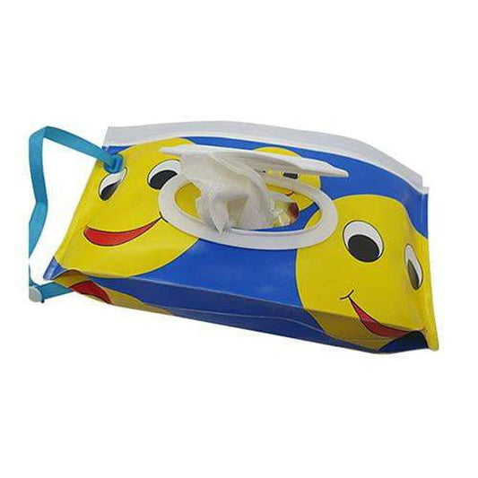 Reusable Wet Wipes Pouch - Blue with Yellow Smiley Faces - Zalemart